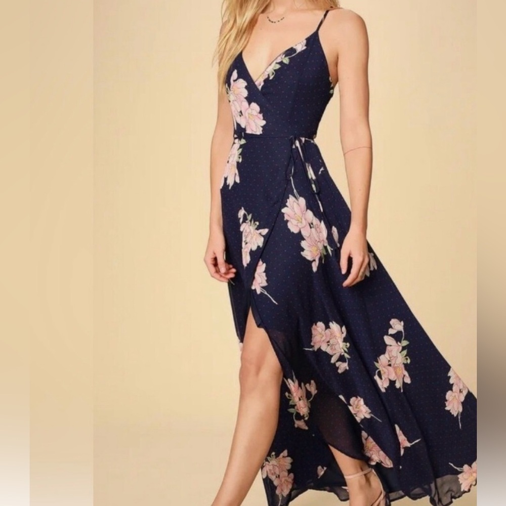 Lulu's Black Floral wrap Maxi Dress